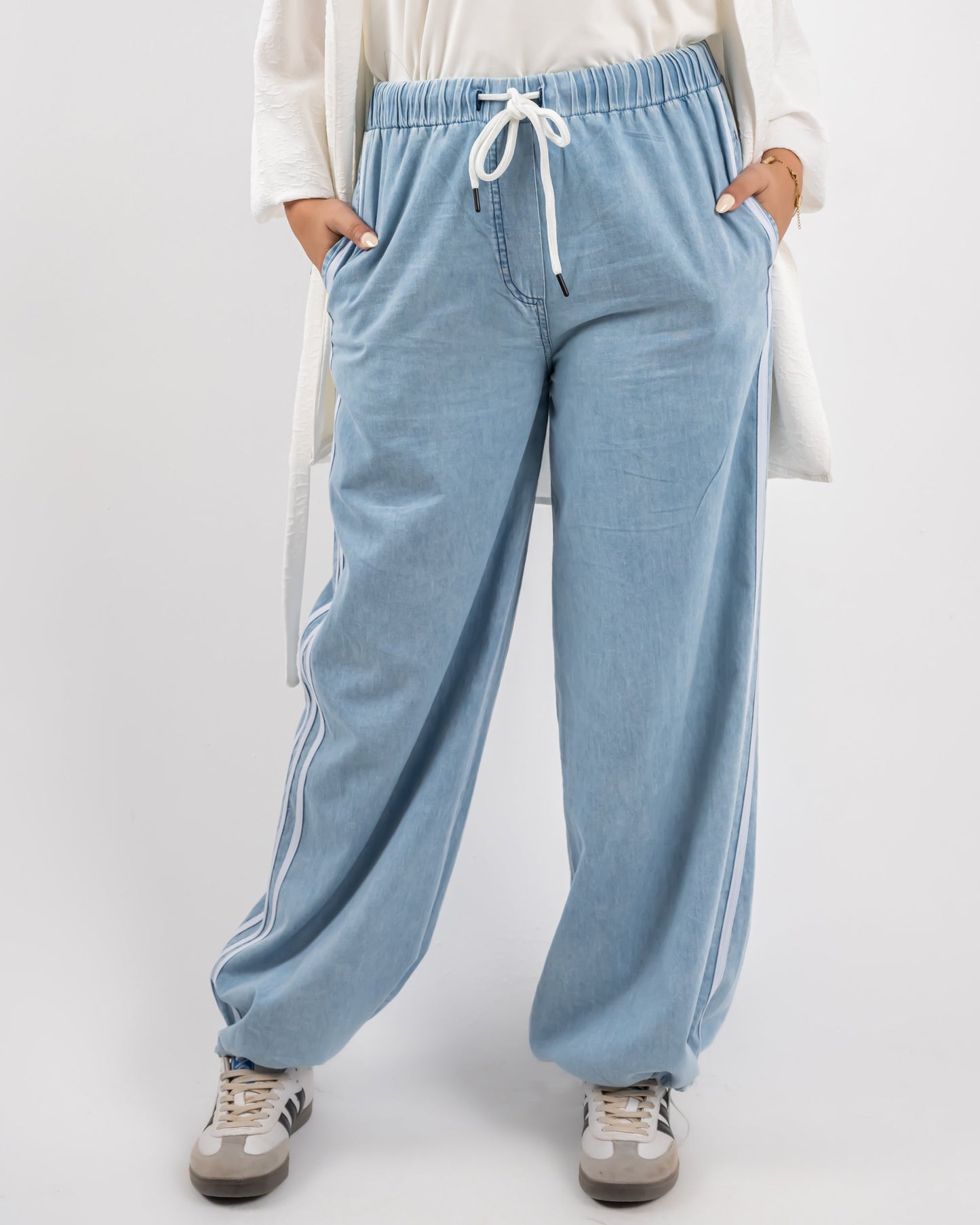 STRIPPED DENIM PANT-ICED