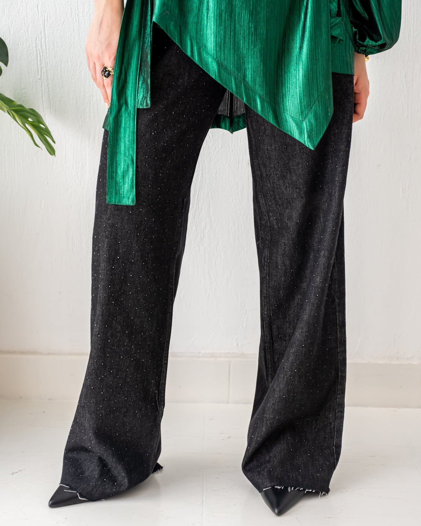 DENIM WIDE LEG PANT-BLACK