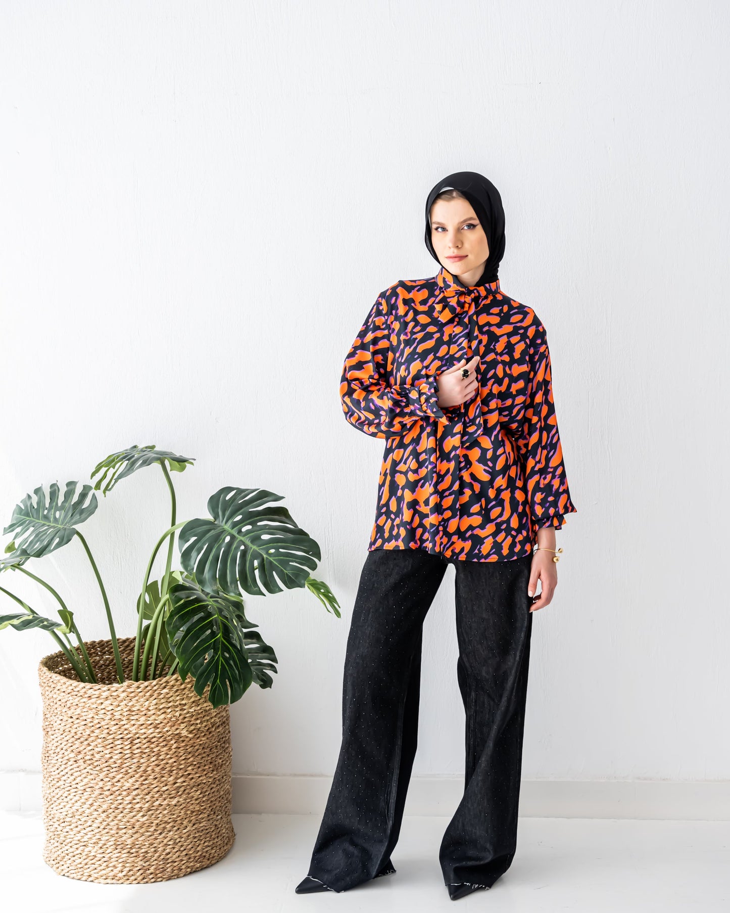 DENIM WIDE LEG PANT-BLACK