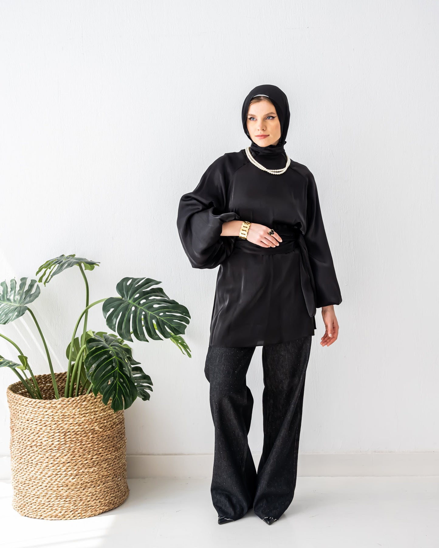 DENIM WIDE LEG PANT-BLACK