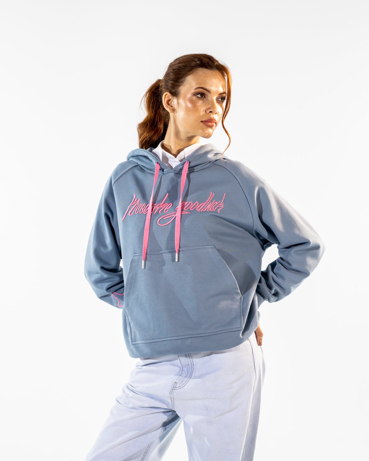 EMBROIDERED HOODIE -BABY BLUE