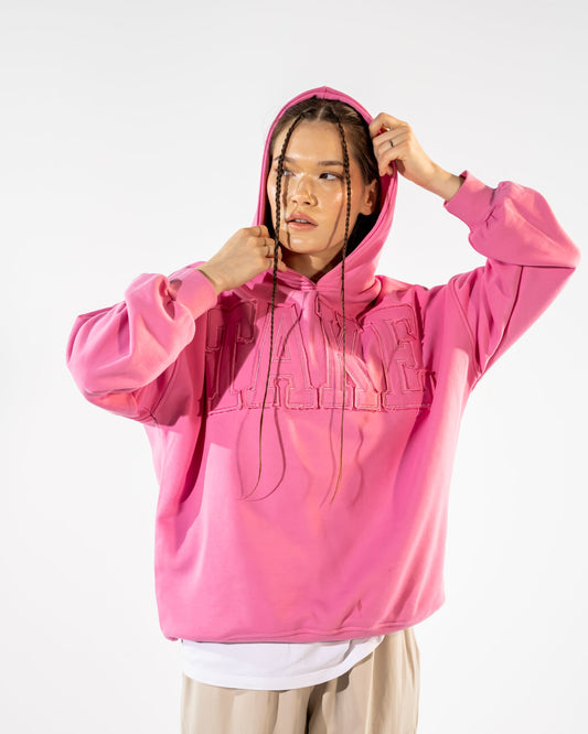 PROMINENT EMBROIDERY HOODIE -FOSHIA