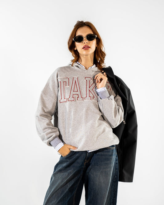 PROMINENT EMBROIDERY HOODIE -GRAY