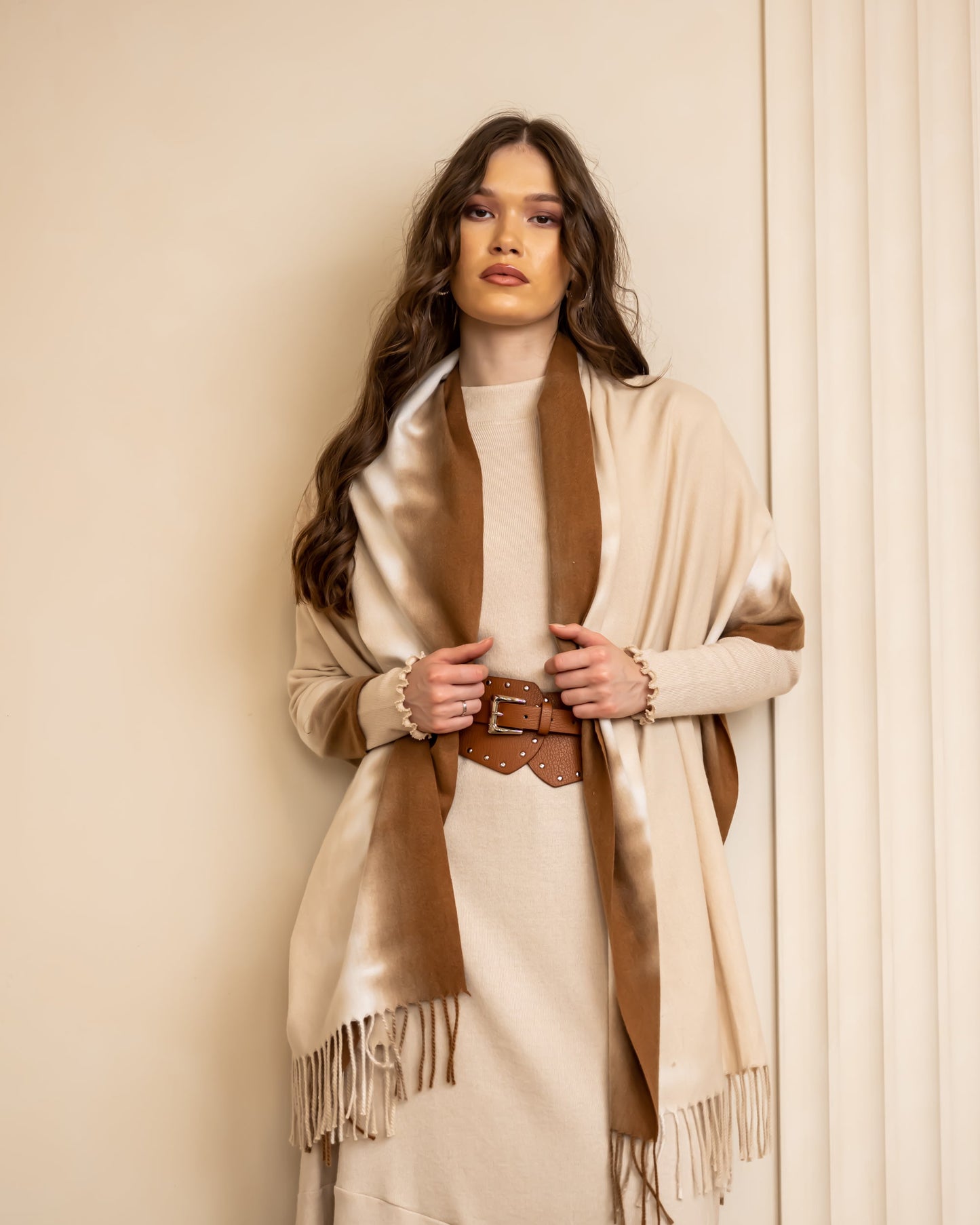 MIXED WOOL SHAWL-BEIGE
