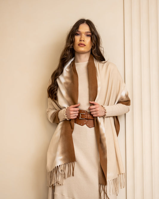 MIXED WOOL SHAWL-BEIGE