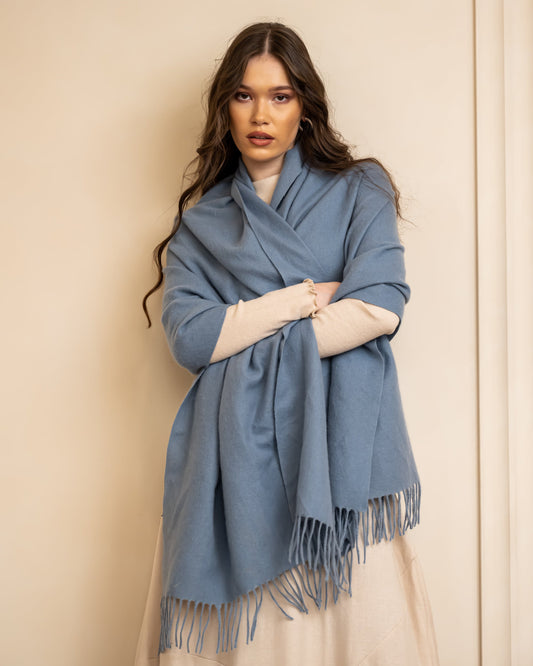 PLAIN WOOL SHAWL-BABY BLUE