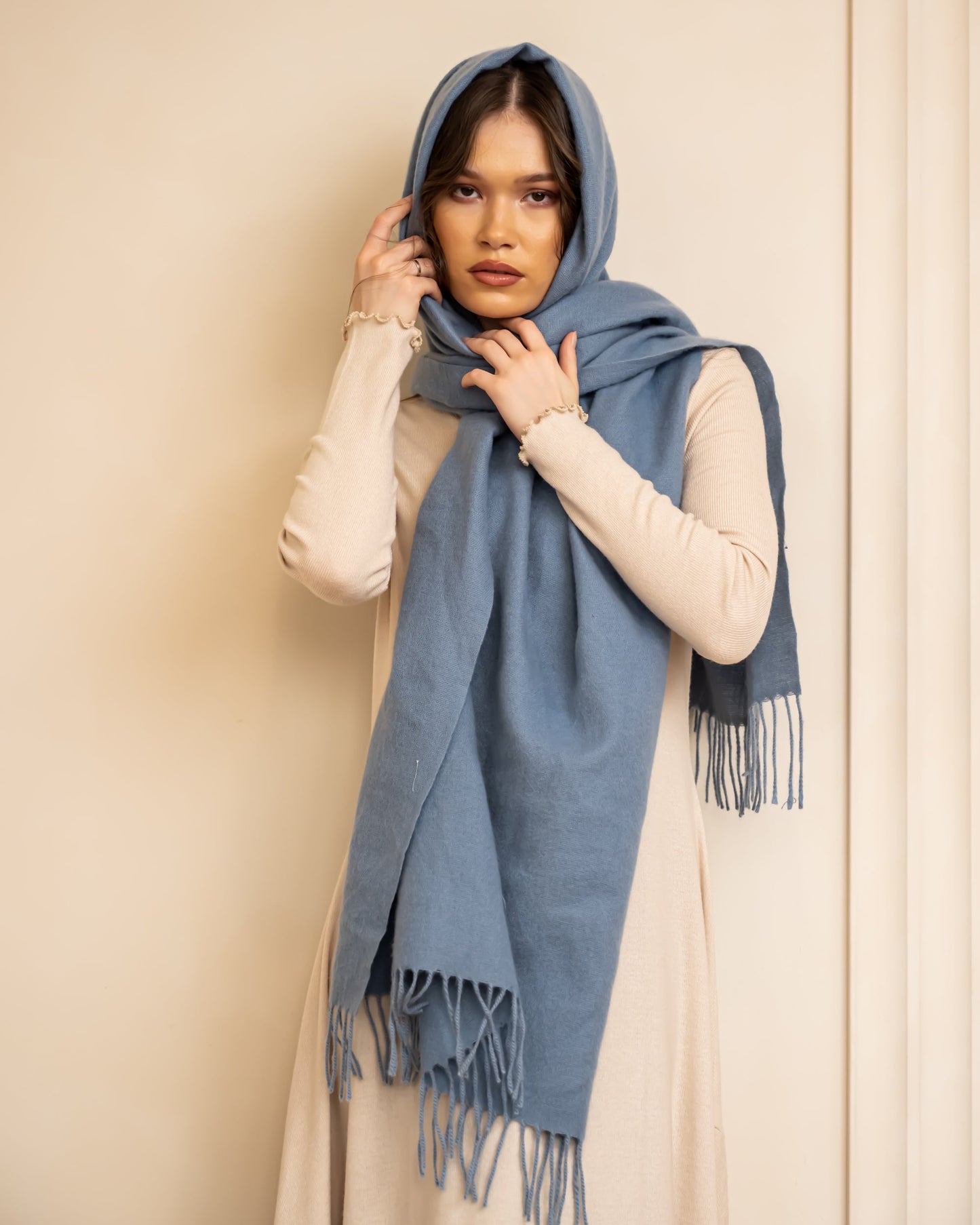 PLAIN WOOL SHAWL-BABY BLUE