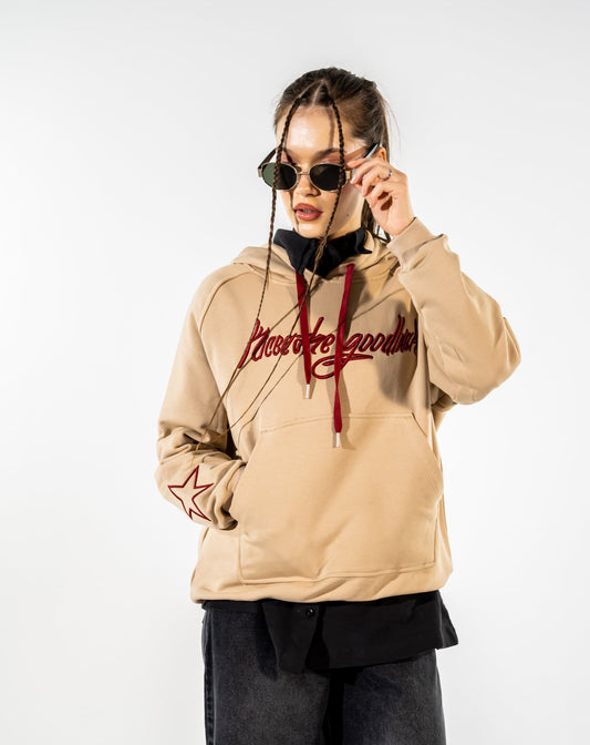 EMBROIDERED HOODIE -CAFE
