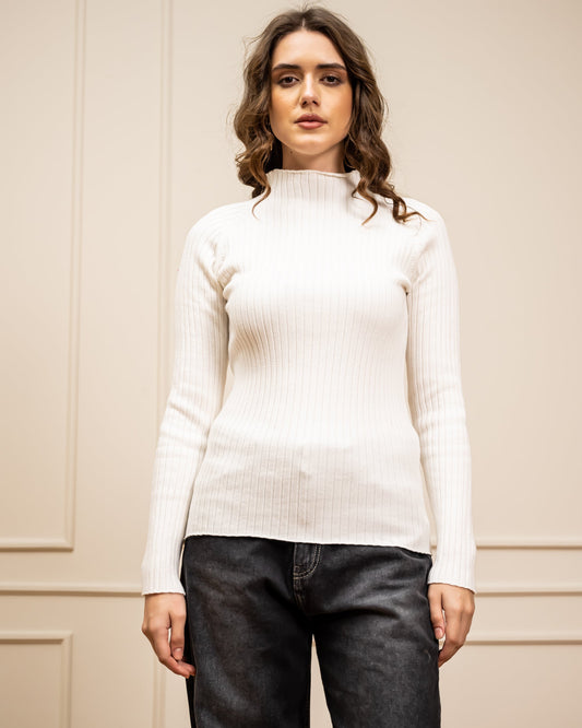 Basic Ribbed Knit Top-OFF WHITE