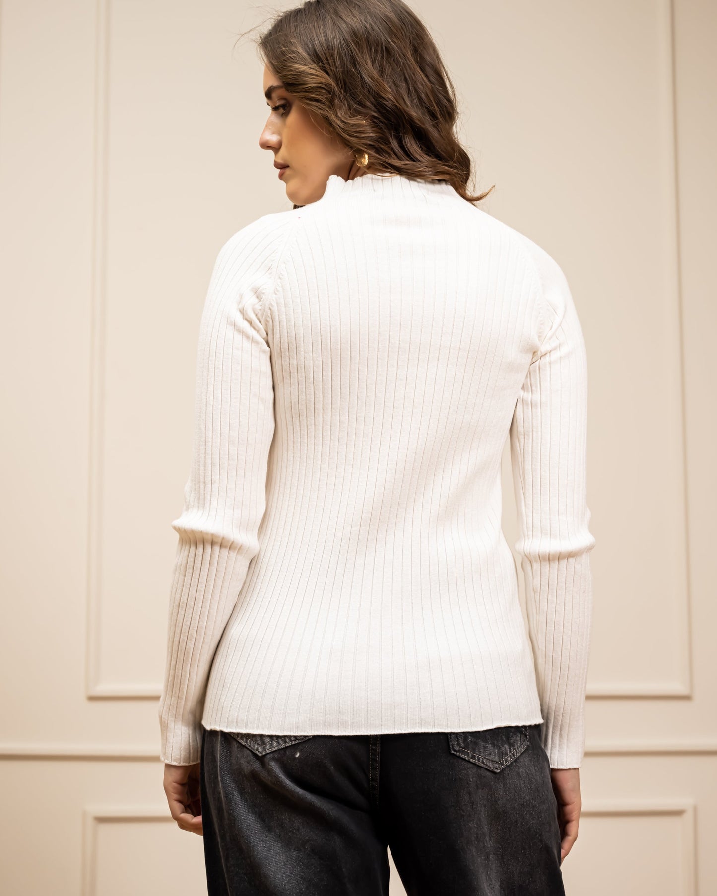 Basic Ribbed Knit Top-OFF WHITE