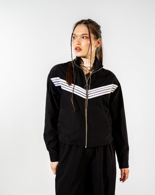 STRIPPED SHORT JACKET -BLACK