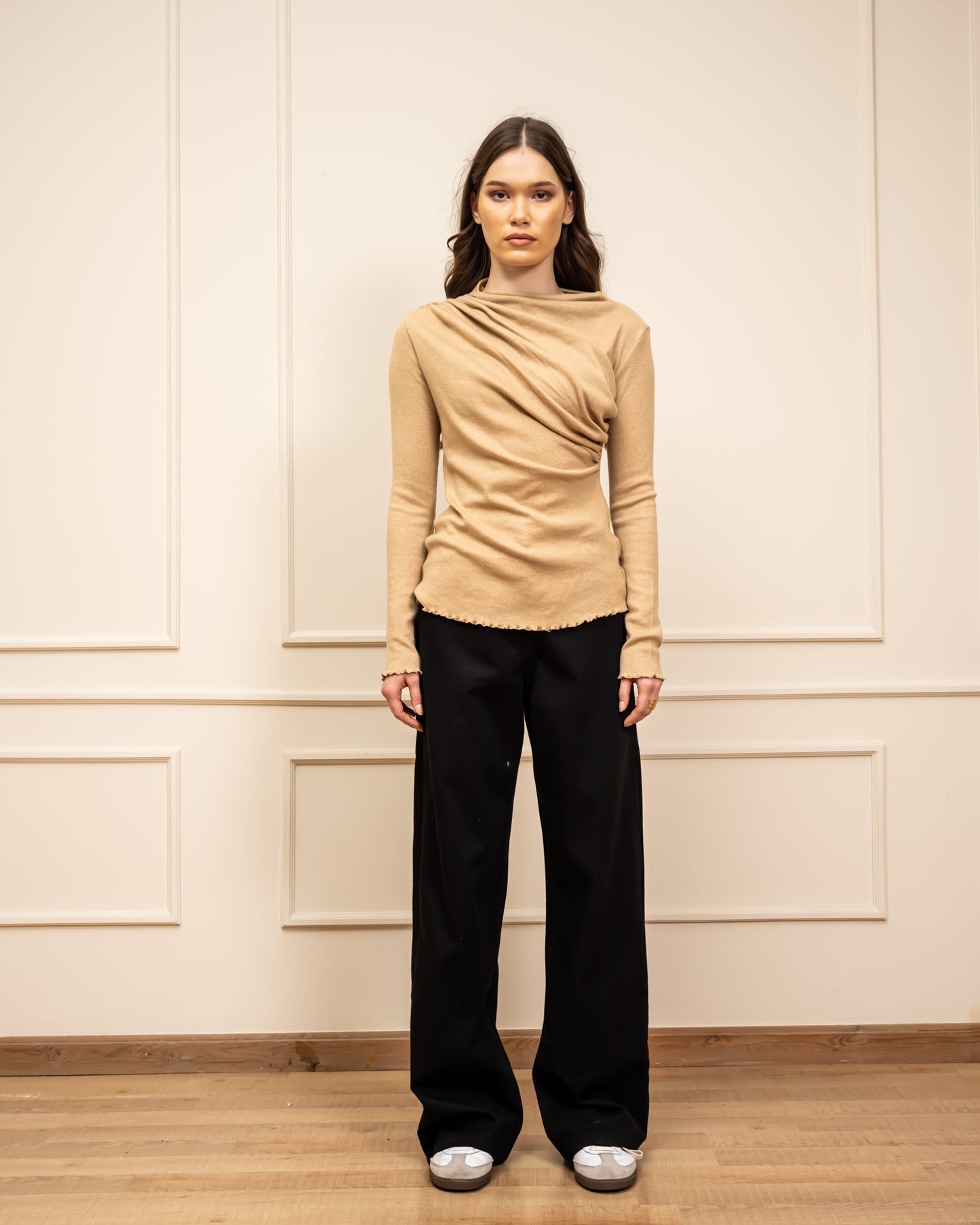 Drapped Knit Top-CAFE