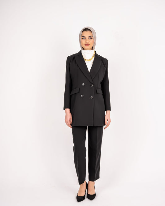 LONG FORMAL BLAZER -BLACK
