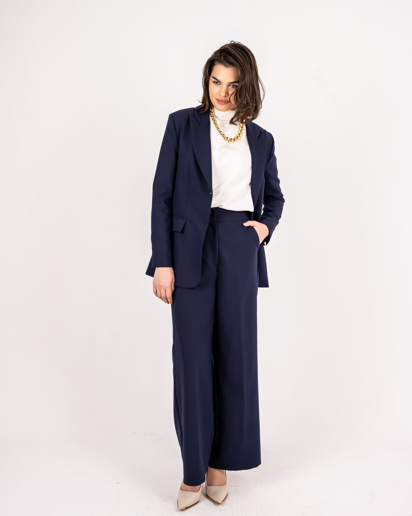 FORMAL WIDE LEG TROUSERS-BLUE BLACK