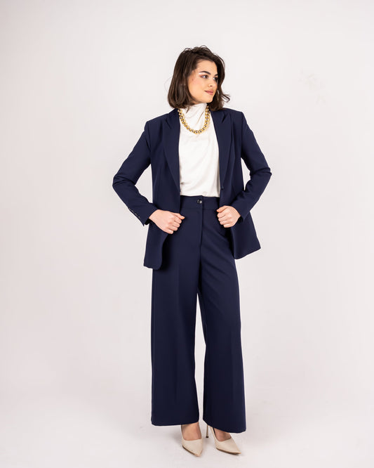 FORMAL WIDE LEG TROUSERS-BLUE BLACK