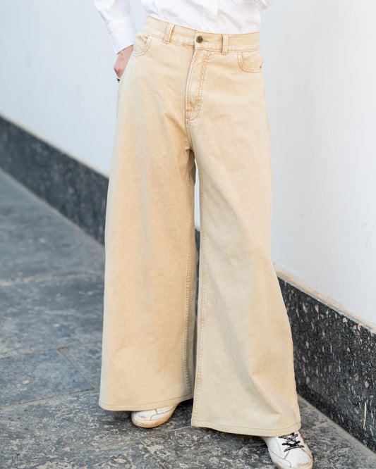 DENIM WIDE LEG PANTS -BEIGE