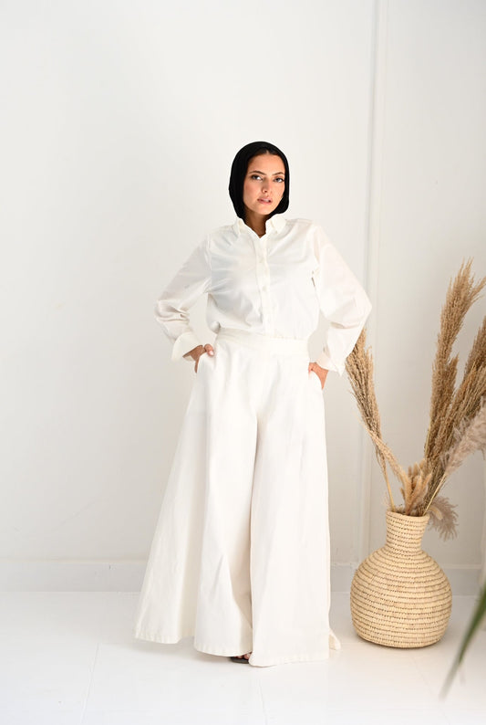 GABARDINE WIDE LEG PANT-OFF WHITE