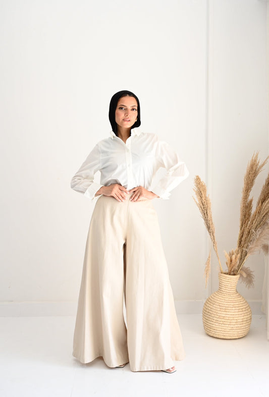 GABARDINE WIDE LEG PANT-BEIGE