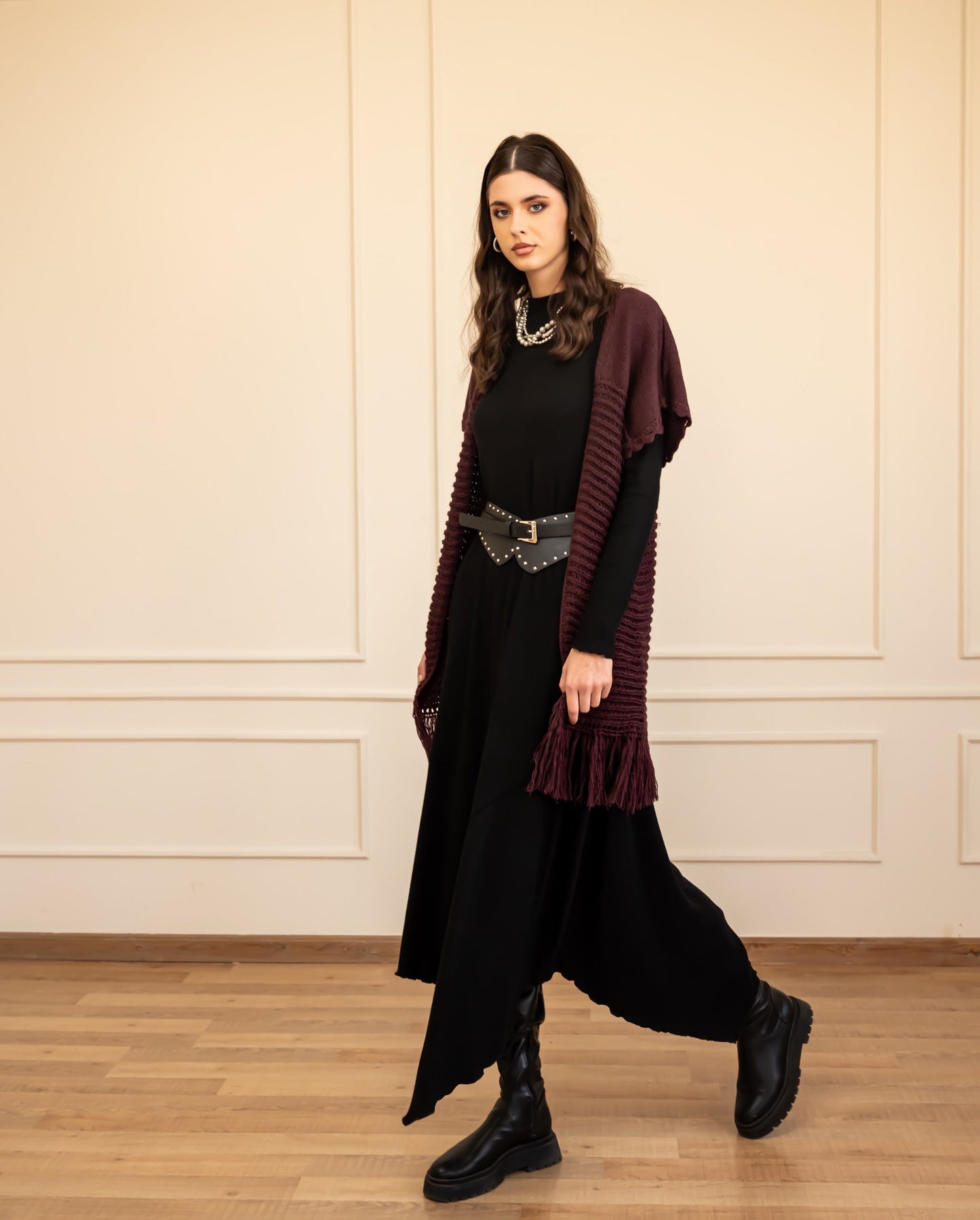 HIGH LOW RIBBED DRESS-BLACK