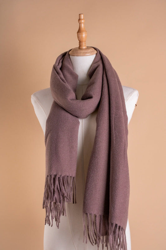 PLAIN WOOL SHAWL-BROWN