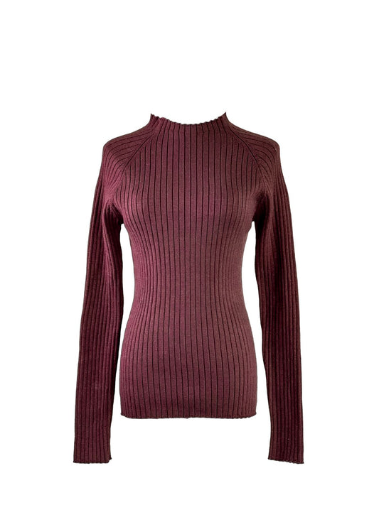 Basic Ribbed Knit Top-burgundy