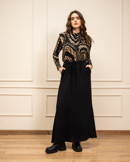 PRINTED DRAPPED TOP-BLACK