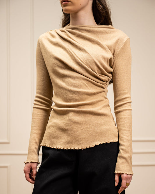 Drapped Knit Top-CAFE