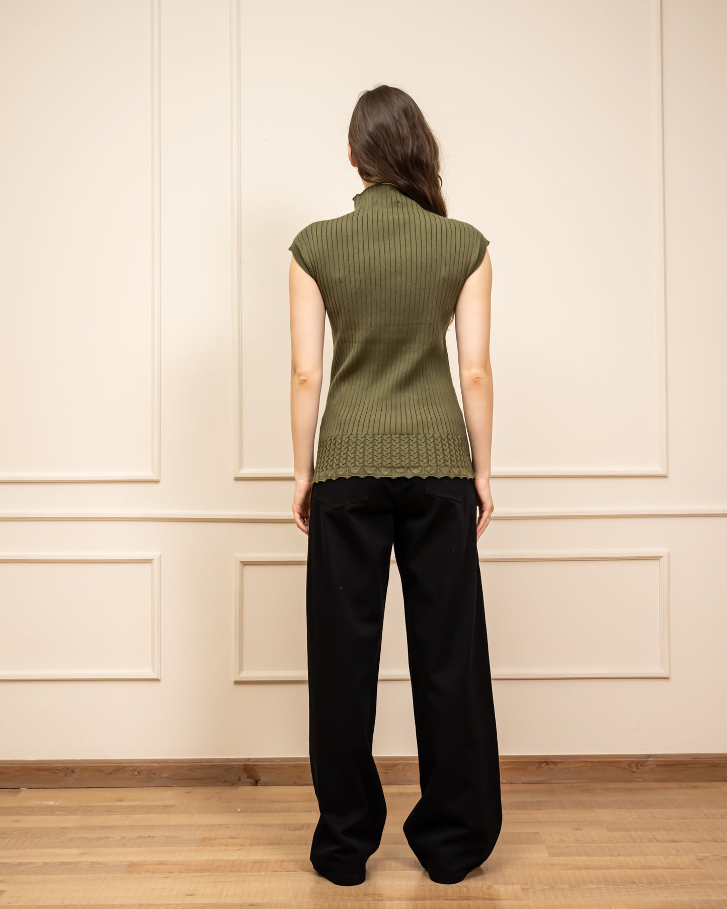 Sleeveless Ribbed Knit Top-OLIVE