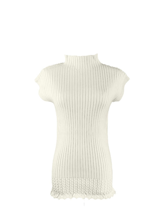 Sleeveless Ribbed Knit Top- BEIGE